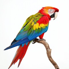 Obraz premium Scarlet macaw perched on branch displaying vibrant plumage