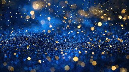 Beautiful festive dark blue background with golden particle and bokeh as wallpaper background illustration	