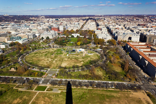 One of the views of Washington DC, a bird's eye view overlooking the White House, Ellipse & President's Park