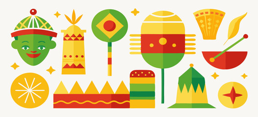Ethiopian new year celebration elements featuring traditional symbols and decorations for festive designs