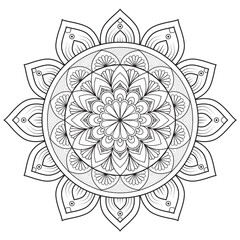 Simple circular pattern in the form of a mandala. Henna tattoo mandala. Mehndi style. Decorative pattern in oriental style. Coloring book page.