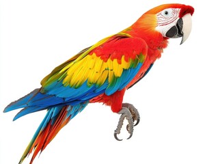 Obraz premium Scarlet macaw perched on branch displaying vibrant plumage