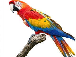 Obraz premium Scarlet macaw perched on branch displaying vibrant plumage