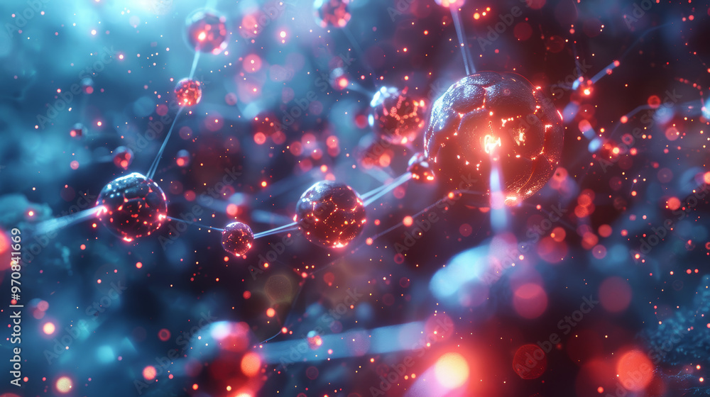Sticker molecular structures illuminated in vibrant colors create captivating digital concept, showcasing in