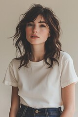 Fototapeta premium Minimalist portrait of a woman in casual fashion attire