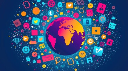 Social media icons connecting around planet earth illustration