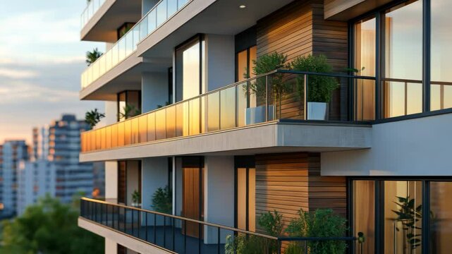 New urban apartment development, Highrise residential building with outdoor view