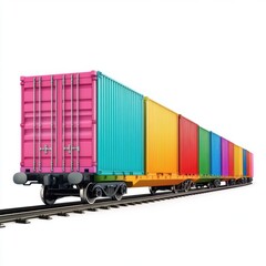 Obraz premium Minimalist Freight Train with Colorful Containers Isolated on White Background