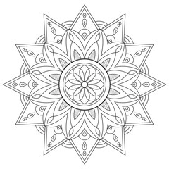 Simple circular pattern in the form of a mandala. Henna tattoo mandala. Mehndi style. Decorative pattern in oriental style. Coloring book page.