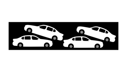 Transportation of 4 cars in a container, black isolated silhouette