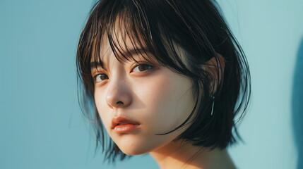 ボブが似合う若い日本人の女性のモデル