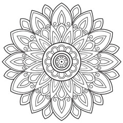 Simple circular pattern in the form of a mandala. Henna tattoo mandala. Mehndi style. Decorative pattern in oriental style. Coloring book page.