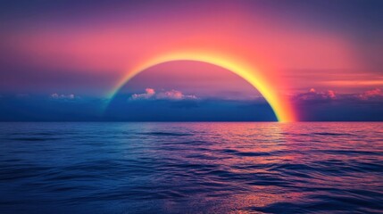 Rainbow Over the Ocean at Sunset