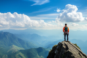 person on the top of the mountain
