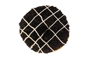 Chocolate Donuts Top View on white isolated background