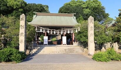 A Japanese shrine : a scene of the entrance gate to the precincts of Bingo-gokoku-jinja Shrine in Fukuyama City in Hiroshima Prefecture 