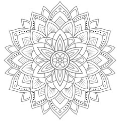 Simple circular pattern in the form of a mandala. Henna tattoo mandala. Mehndi style. Decorative pattern in oriental style. Coloring book page.