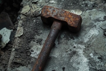Rusted Hammer on a Weathered Surface