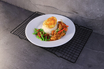 grilled salmon and egg with rice