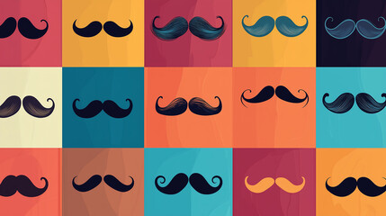 Pop art mustache pattern in bold colors, Movember celebration concept