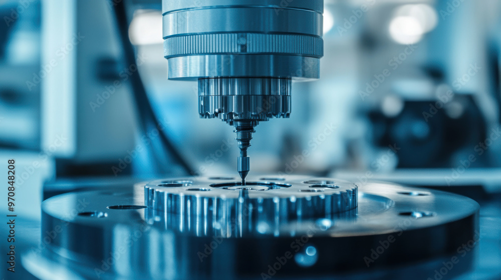 Poster precision machinery is showcased in this close up image, highlighting cnc machine tool in action, fo