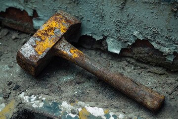 Rusty Hammer Resting on a Weathered Surface