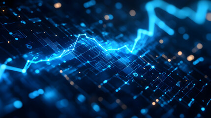 Fototapeta premium Abstract Blue Digital Network with a Flowing Line Graph Animation