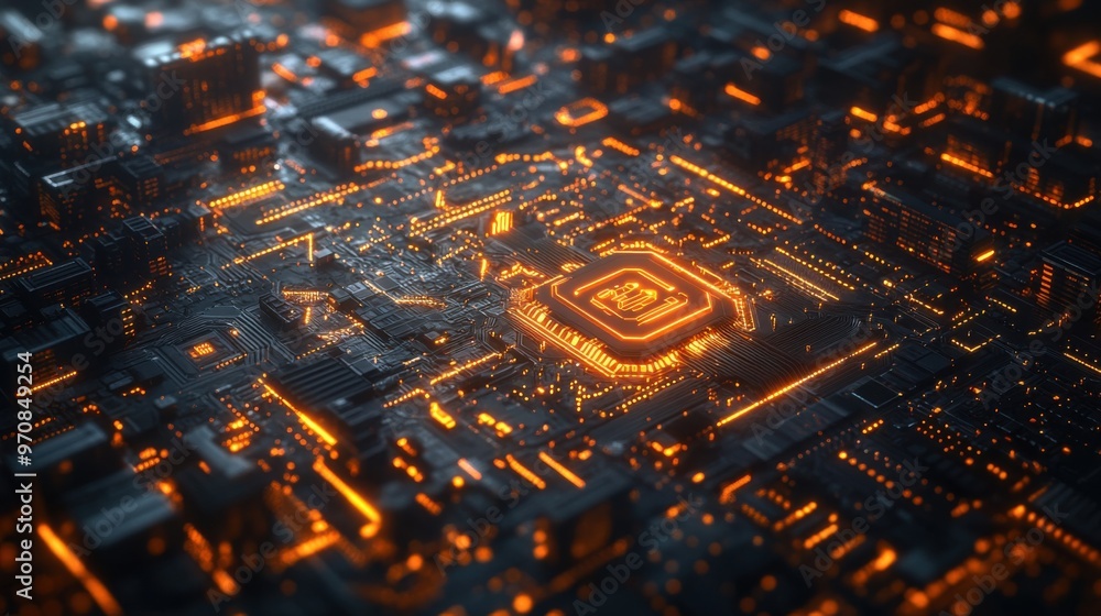 Poster isometric design of a futuristic financial hub with cryptocurrency icons data graphs