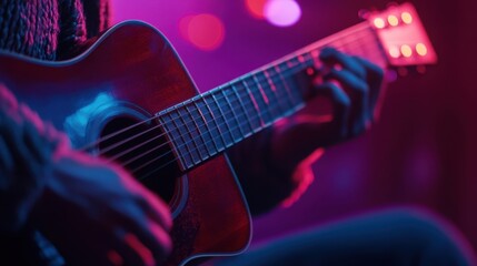 Naklejka premium The Guitar in Colorful Lights