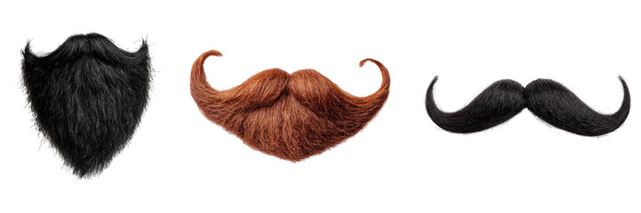 Set of fake handlebar mustache and beard isolated on white background