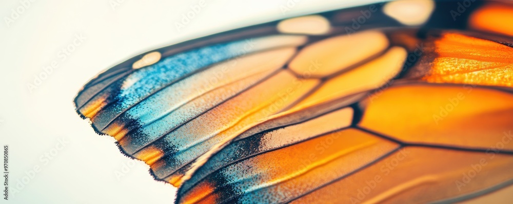 Poster close-up of a vibrant butterfly's wings showcasing intricate patterns and vivid colors in a stunning