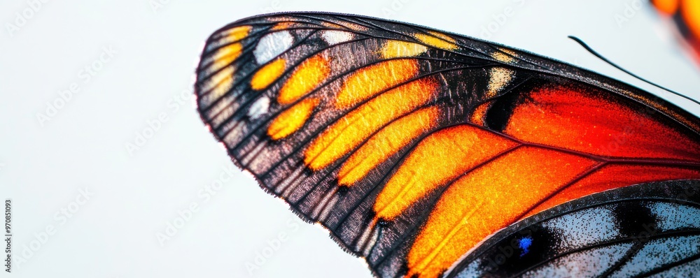 Poster close-up of a vibrant butterfly's wings showcasing intricate patterns and vivid colors in a stunning
