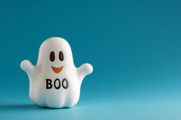 Cute ghost with the word boo, playful concept, halloween background