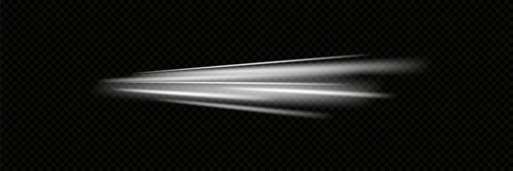 White speed lines. Traces of ray movement. On a transparent background.