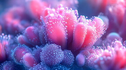 Fototapeta premium Abstract Pink and Blue Organic Shapes with Sparkling Dew Drops