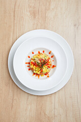 asian food - rice with salmn and pineapple