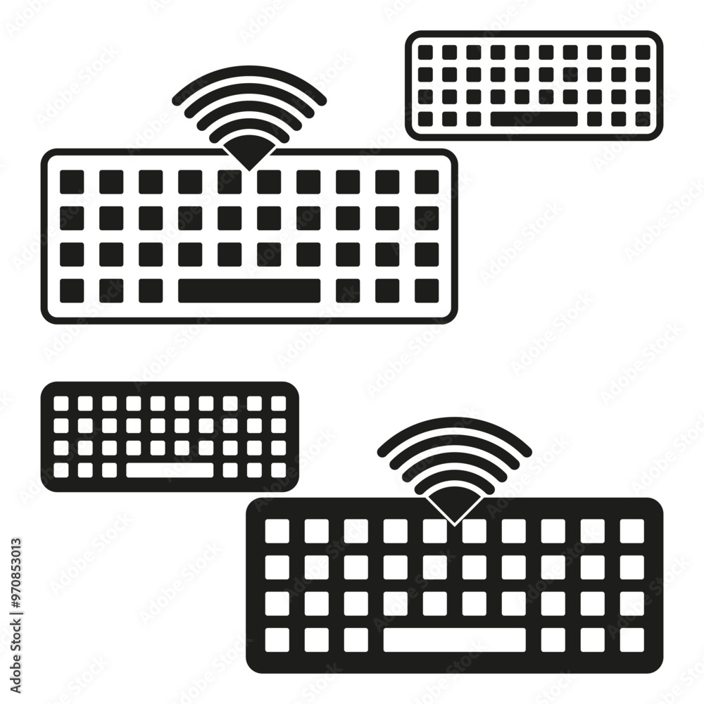 Poster wireless keyboard icon. wi fi symbol. keyboard communication technology. vector illustration.
