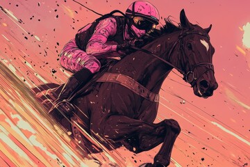 Melbourne Cup. Famous horse racing at Flemington Park Racecourse suburb of Melbourne, the most prestigious two-mile handicap in world. Horses illustration.
