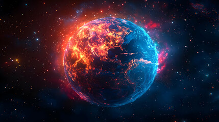 Obraz premium Abstract Animated Earth with Red and Blue Light in Space - 4K Abstract Background Animation for Videos, Live Streams, and More
