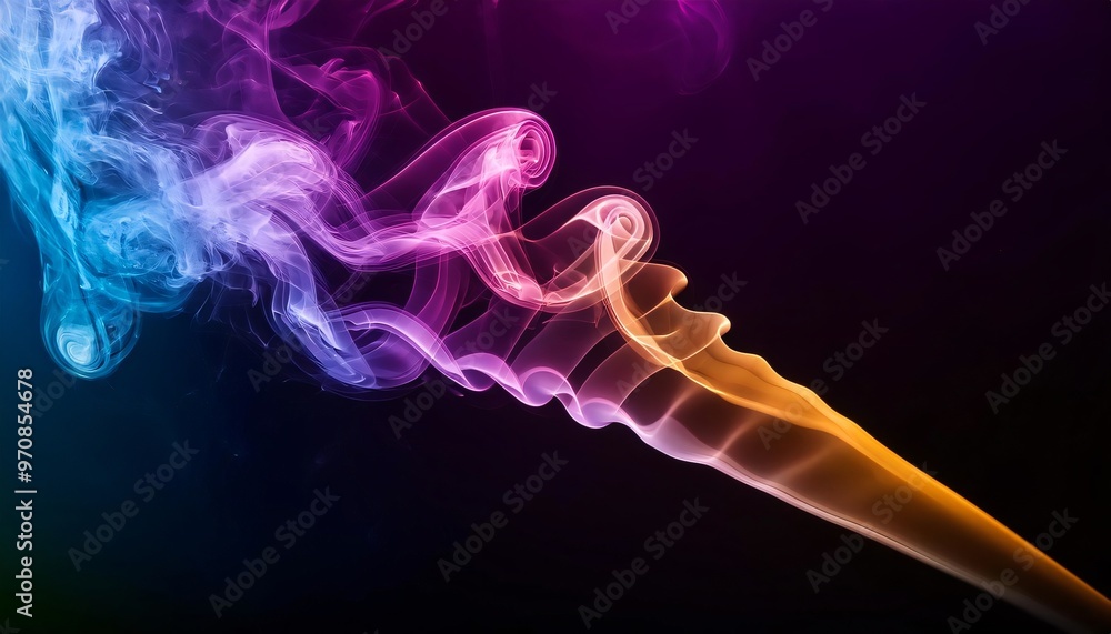 Poster swirling colorful smoke on a dark backdrop forms captivating patterns