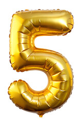 Golden foil number five balloon on a transparent background