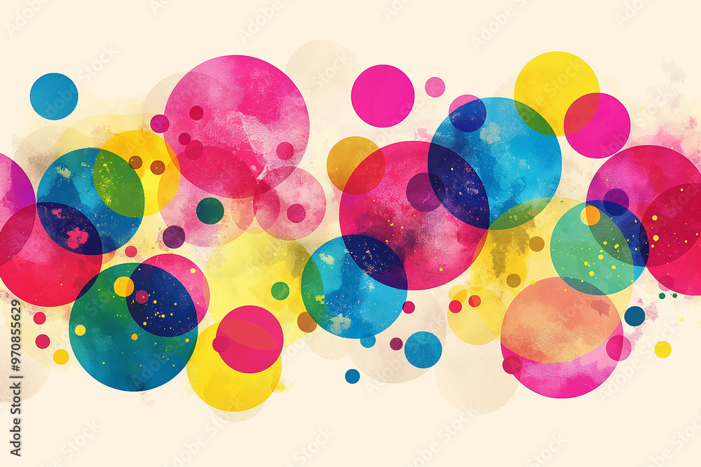 Wall mural an abstract modern art background featuring an array of circles and spots in vibrant, colorful hues 