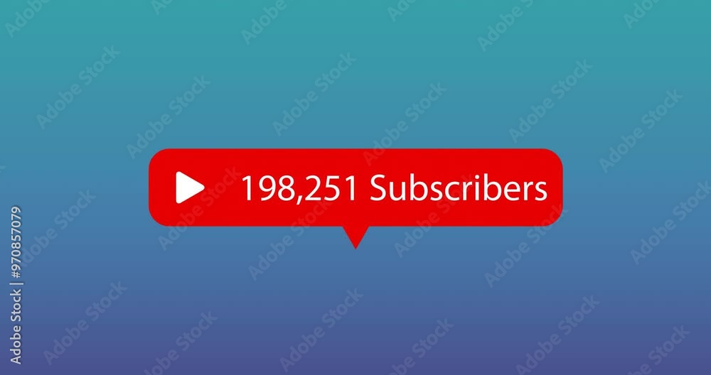 Aufkleber play button and 708,455 subscribers text animation over gradient background
