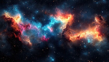Swirling cosmic vortex with neon lights in space, glowing in blue, orange, and pink