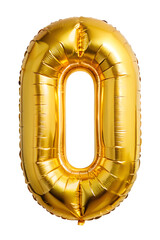 Golden foil number zero balloon on a transparent background