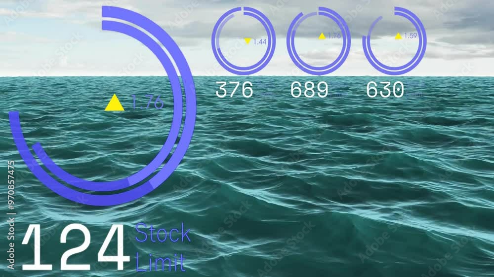 Poster stock limit and numerical data over animation of ocean waves
