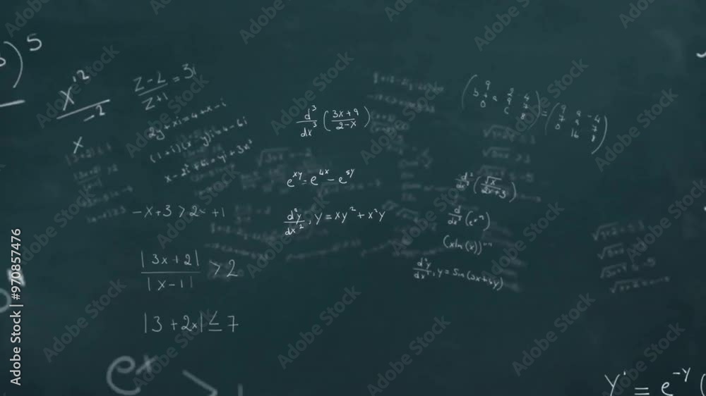 Poster mathematical equations and formulas animation over dark background