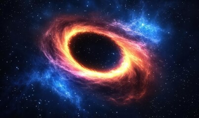 Swirling cosmic vortex with neon lights in space, glowing in blue, orange, and pink