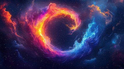 Obraz premium Swirling cosmic vortex with neon lights in space, glowing in blue, orange, and pink
