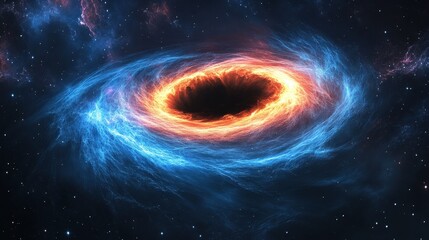 Fototapeta premium Swirling cosmic vortex with neon lights in space, glowing in blue, orange, and pink